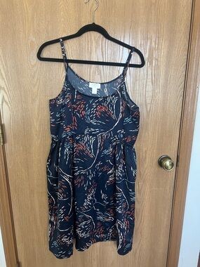 LOFT Navy Floral-Print Spaghetti Strap Dress
